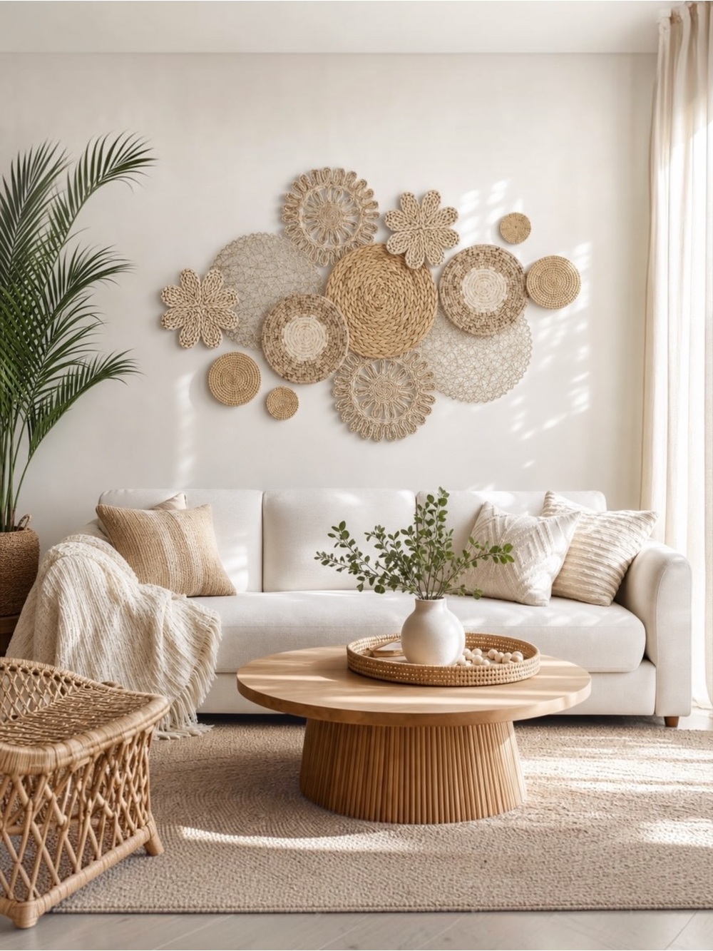 NEW West Elm XL Woven Wicker Rattan Seagrass Boho Wall Hanging Baskets Set of 13